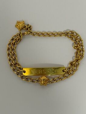 Versace Gold Medusa Plaque Double Chain Bracelet